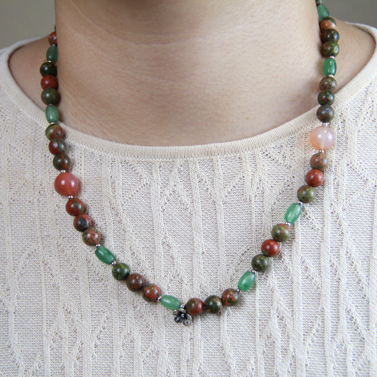 YAN Natural Bead Bracelet Unakite & Aventurine Long Bracelet Style