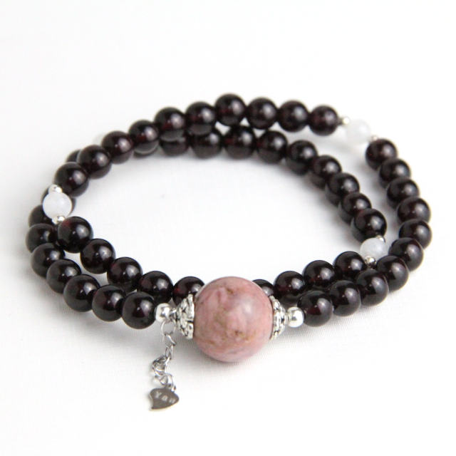 YAN Claret red garnet, pink rhodonite, gemstone jewelry bracelet
