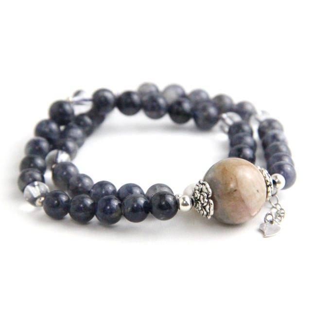 YAN Blue Bead Bracelet Tourmaline Cordierite Bead Double Long Bracelet Style